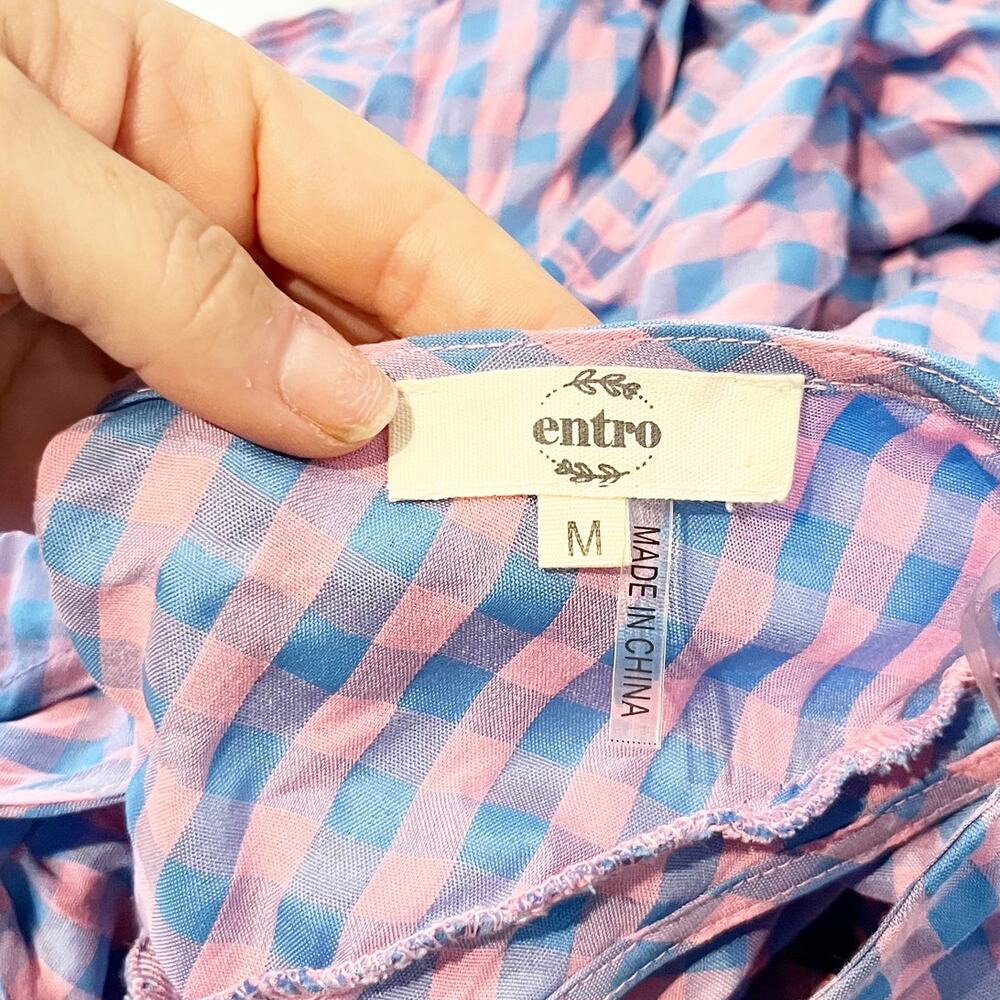Entro Gingham Print Flutter Sleeve Square Neck Ma… - image 3